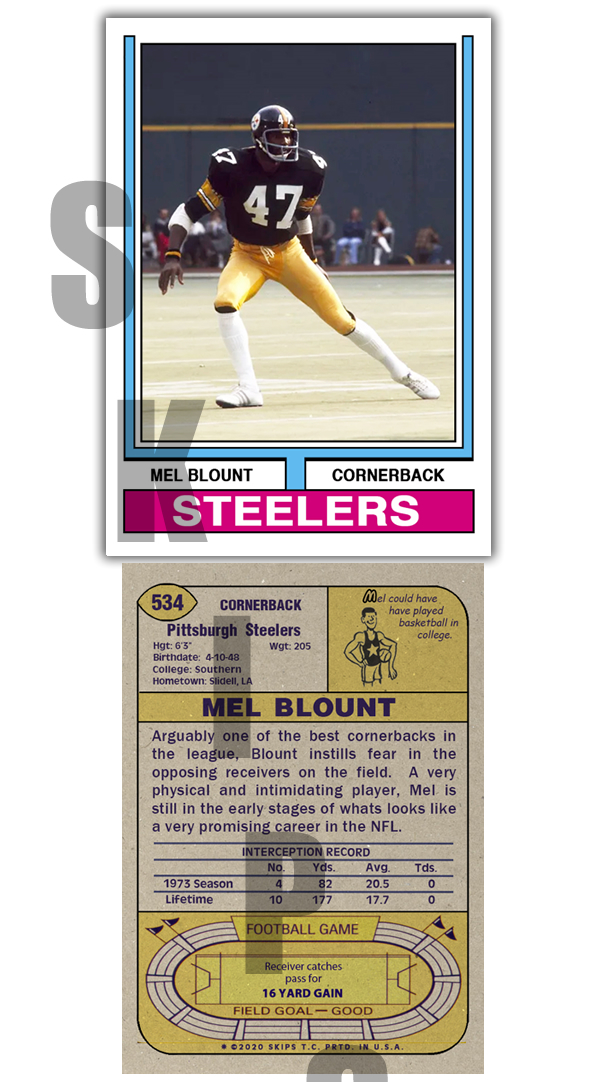 1974 STCC #534 Mel Blount Topps Pittsburgh Steelers HOF